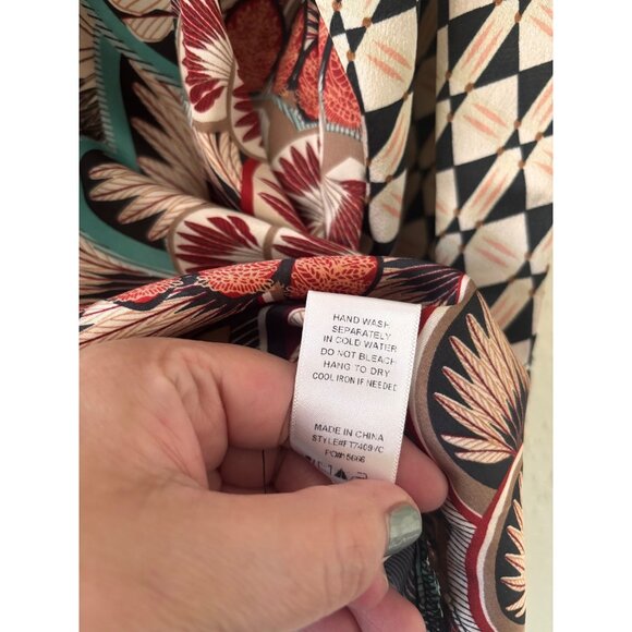 Fate Womens Boho Mix Media Balloon Sleeve Silky Blouse Size L - Picture 6 of 13